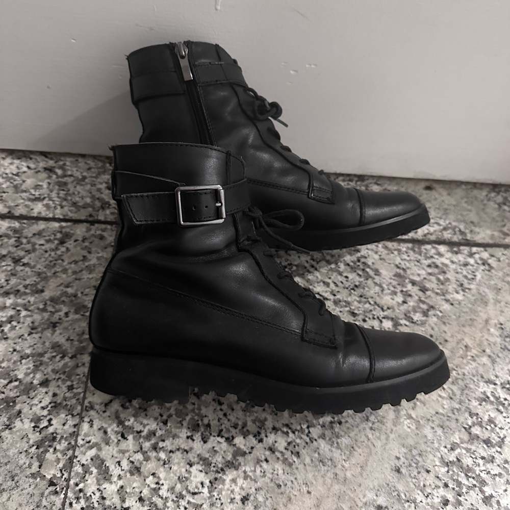 Black Leather Lace-Up Ankle Boots